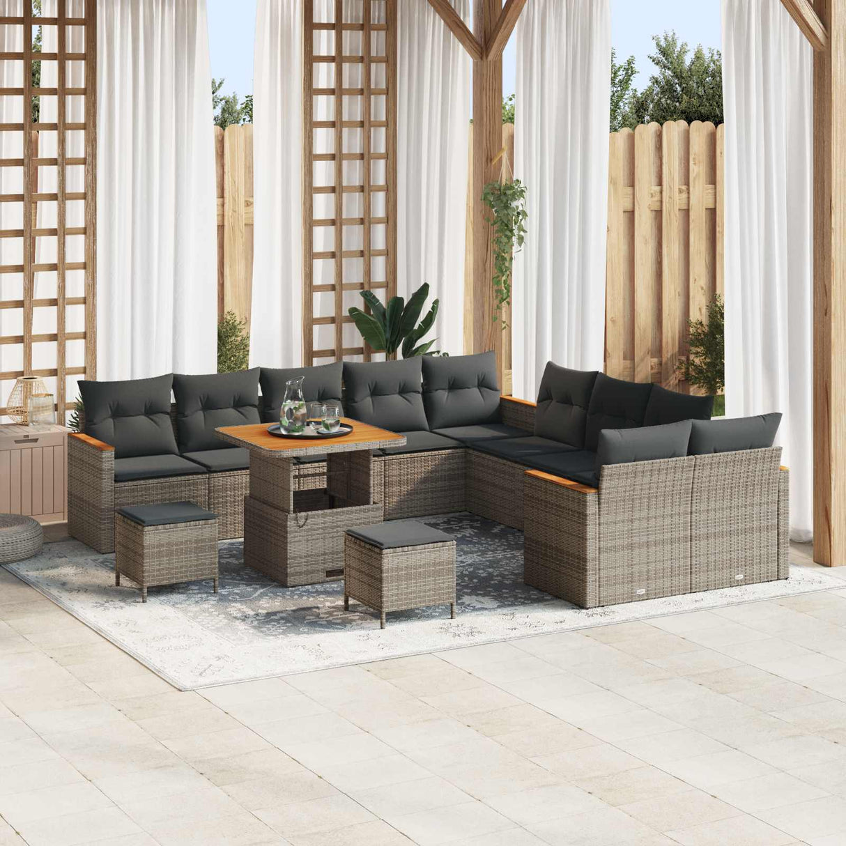 vidaXL Tuinbank Set 13 pcs Zwart poly rattan