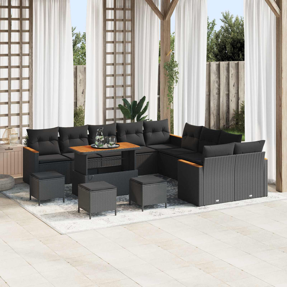 vidaXL Tuinbank Set 13 pcs Zwart poly rattan