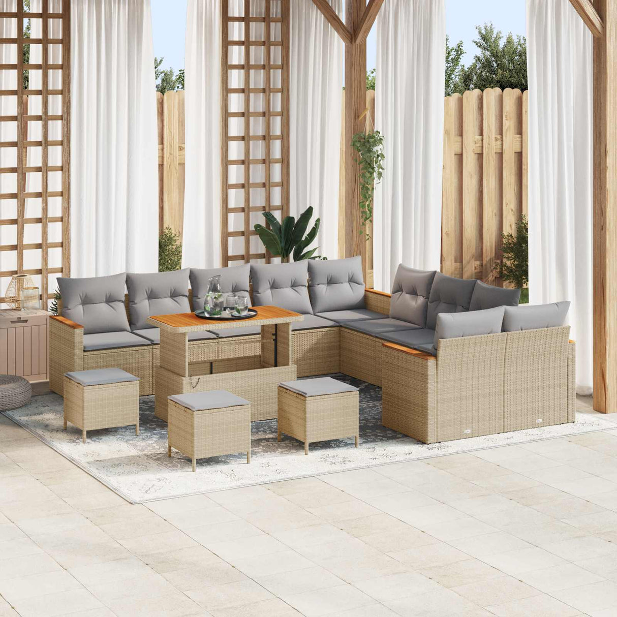 vidaXL Tuinbank Set 13 pcs Zwart poly rattan