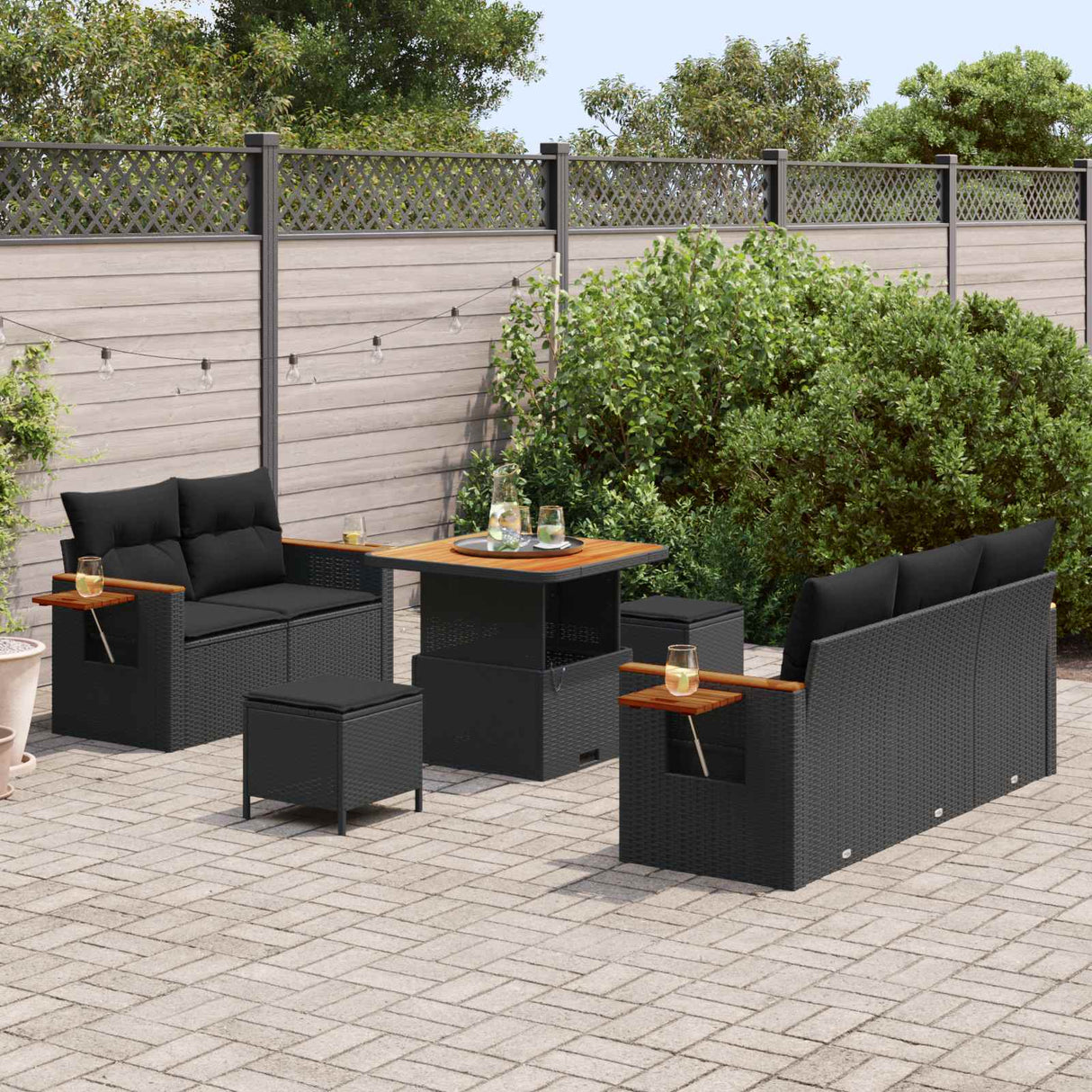 vidaXL Tuinbank Set 8 pcs Zwart poly rattan