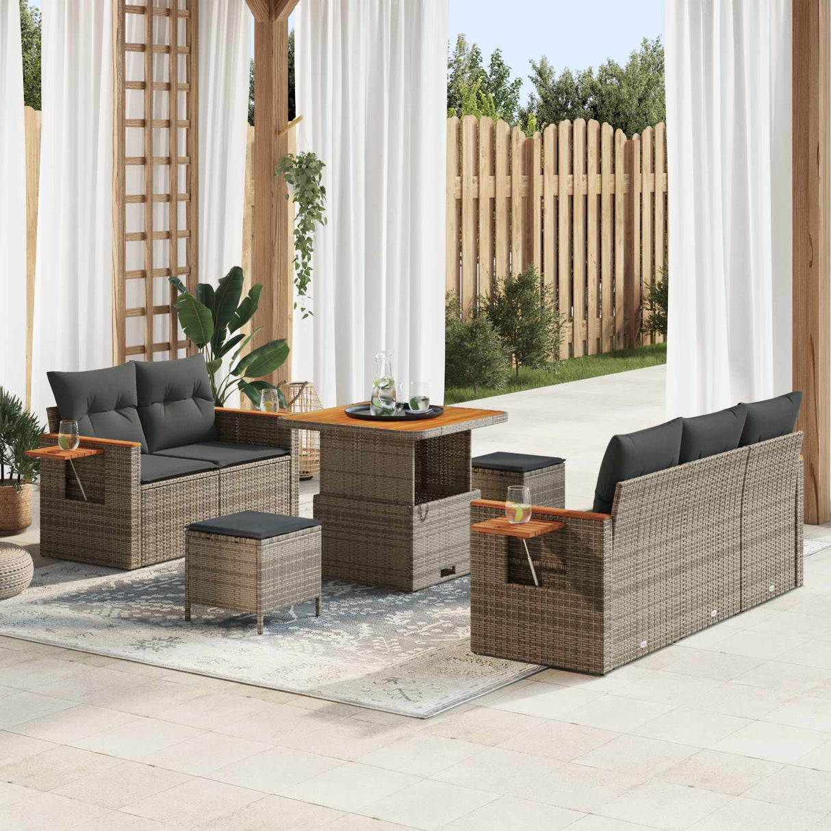 vidaXL Tuinbank Set 8 pcs Zwart poly rattan