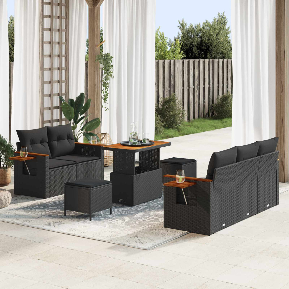 vidaXL Tuinbank Set 8 pcs Zwart poly rattan
