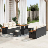 vidaXL Tuinbank Set 9 pcs Zwart poly rattan