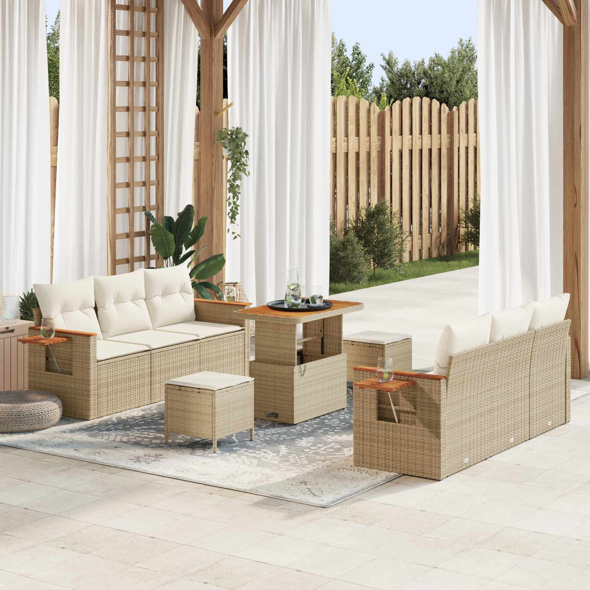 vidaXL Tuinbank Set 9 pcs Zwart poly rattan