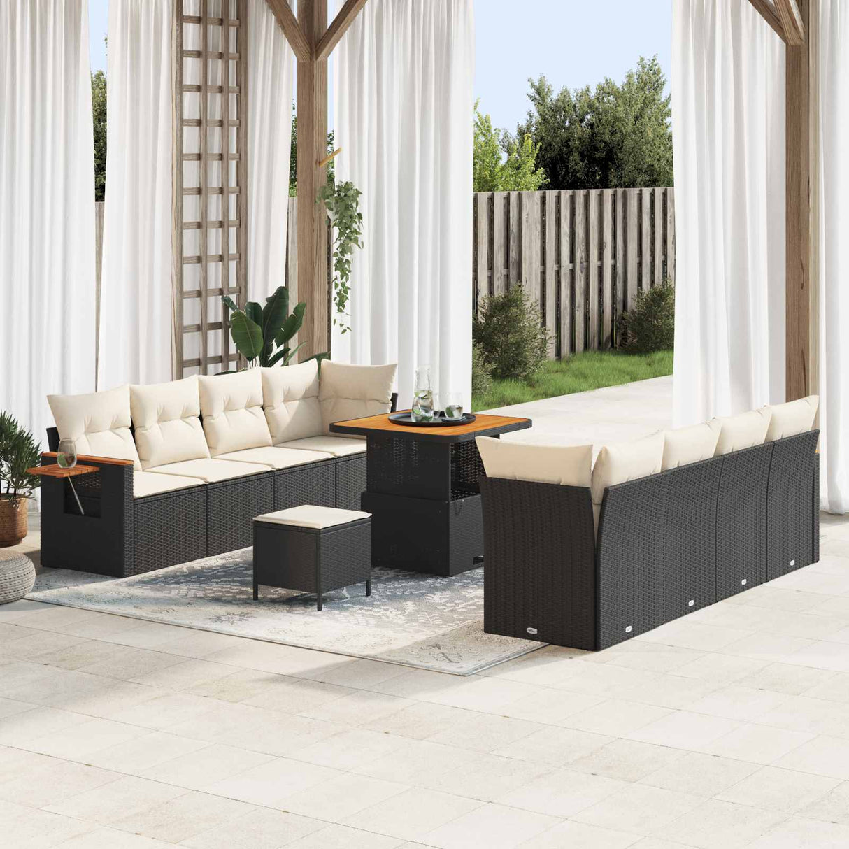 vidaXL Garden Dining Set 11 Pieces Black Poly Rattan