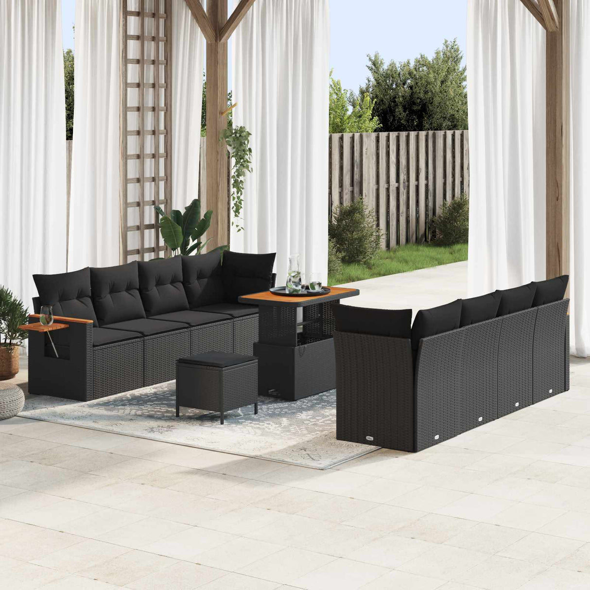 vidaXL Garden Dining Set 11 Pieces Black Poly Rattan