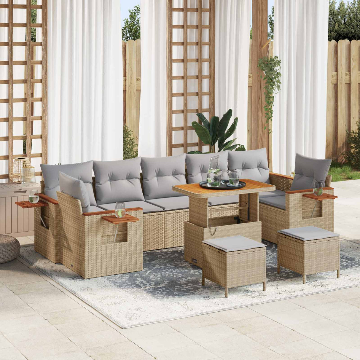 vidaXL Tuinbank Set 10 pcs Zwart poly rattan
