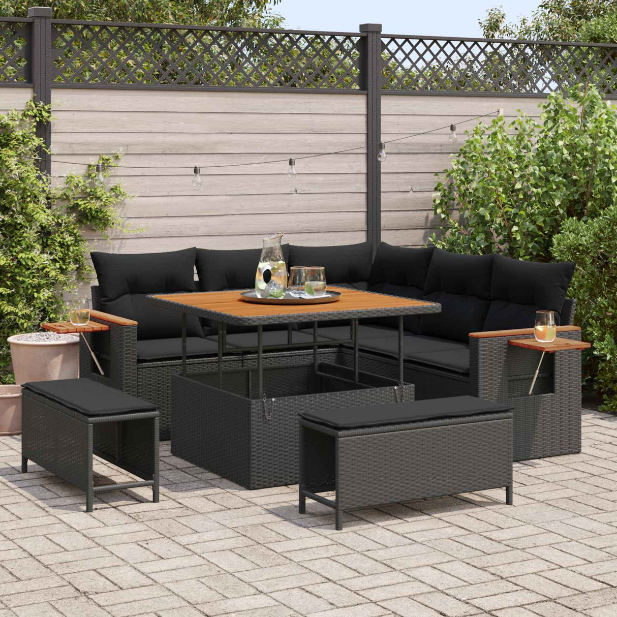 vidaXL Tuinbank Set 8 pcs Zwart poly rattan