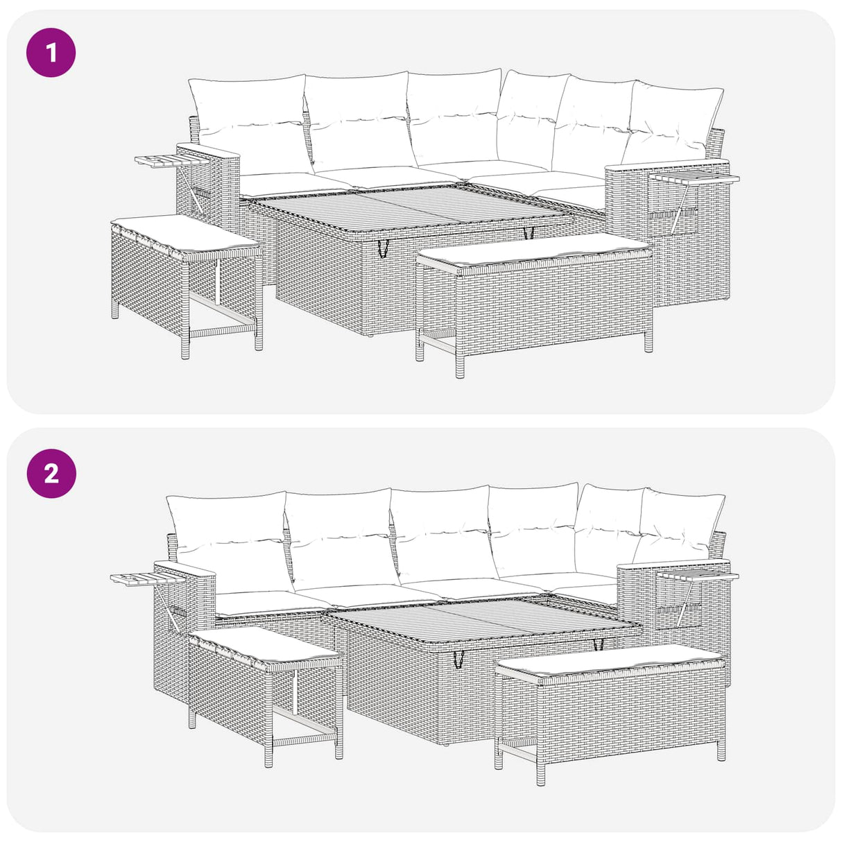 vidaXL Tuinbank Set 8 pcs Zwart poly rattan