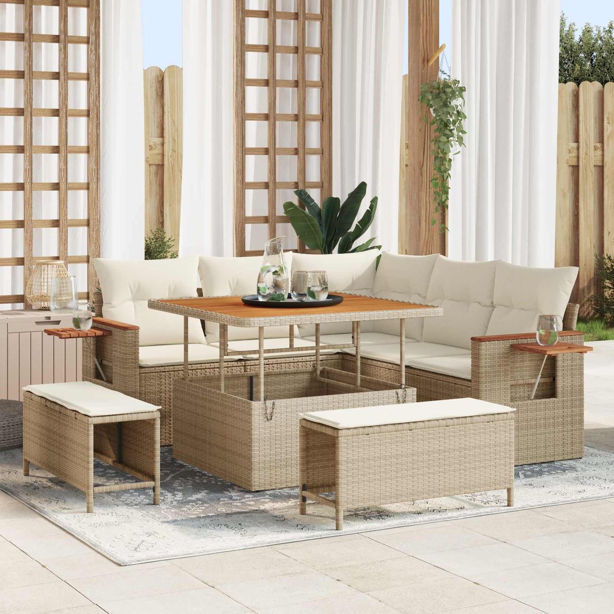 vidaXL Tuinbank Set 8 pcs Zwart poly rattan