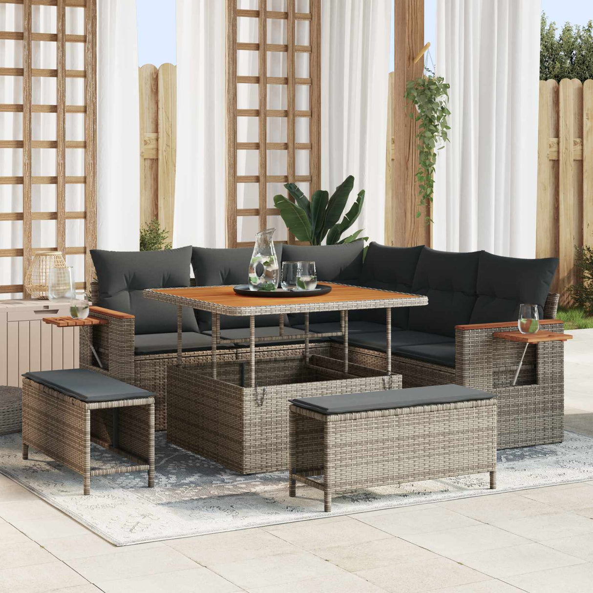vidaXL Tuinbank Set 8 pcs Zwart poly rattan