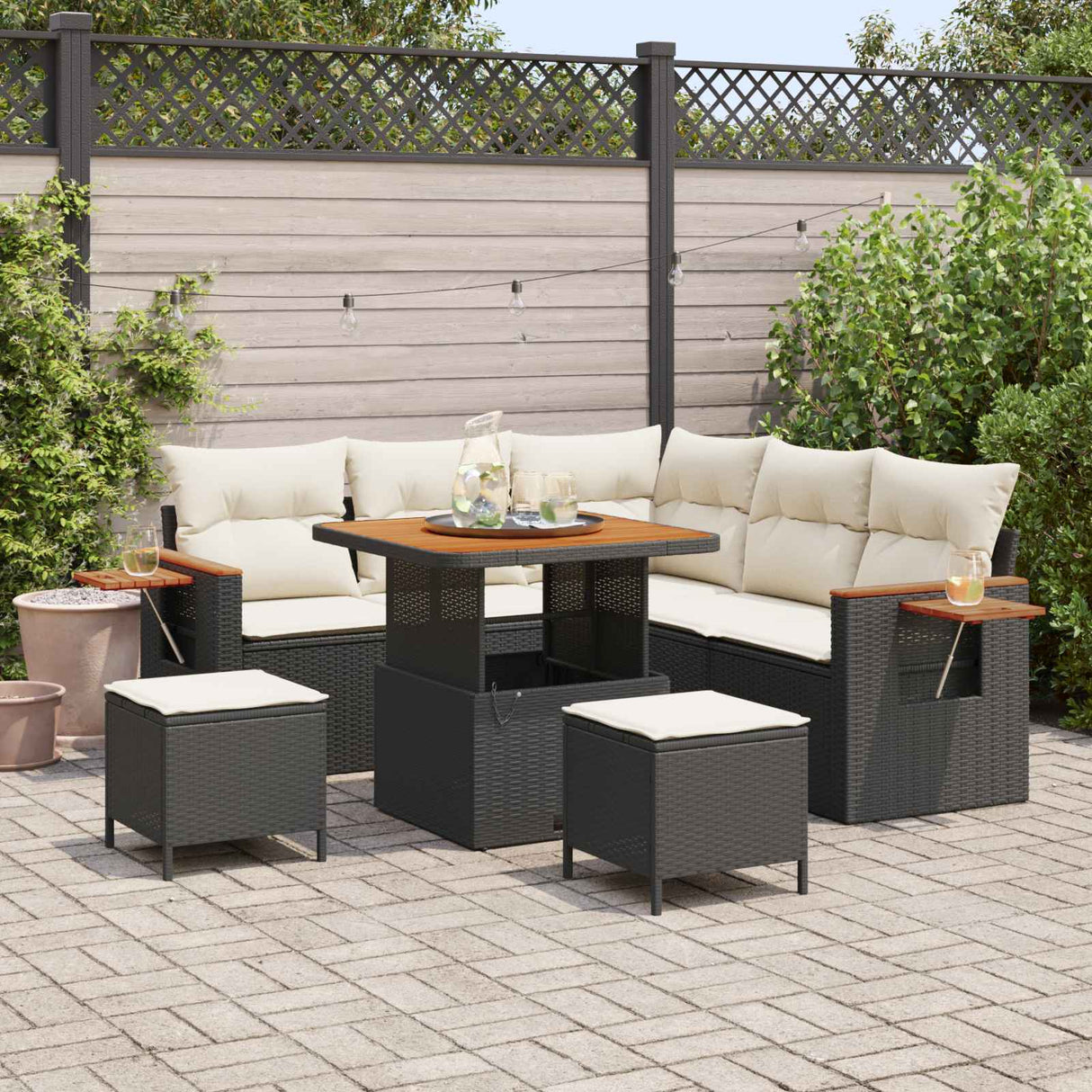 vidaXL Tuinbank Set 8 pcs Zwart poly rattan