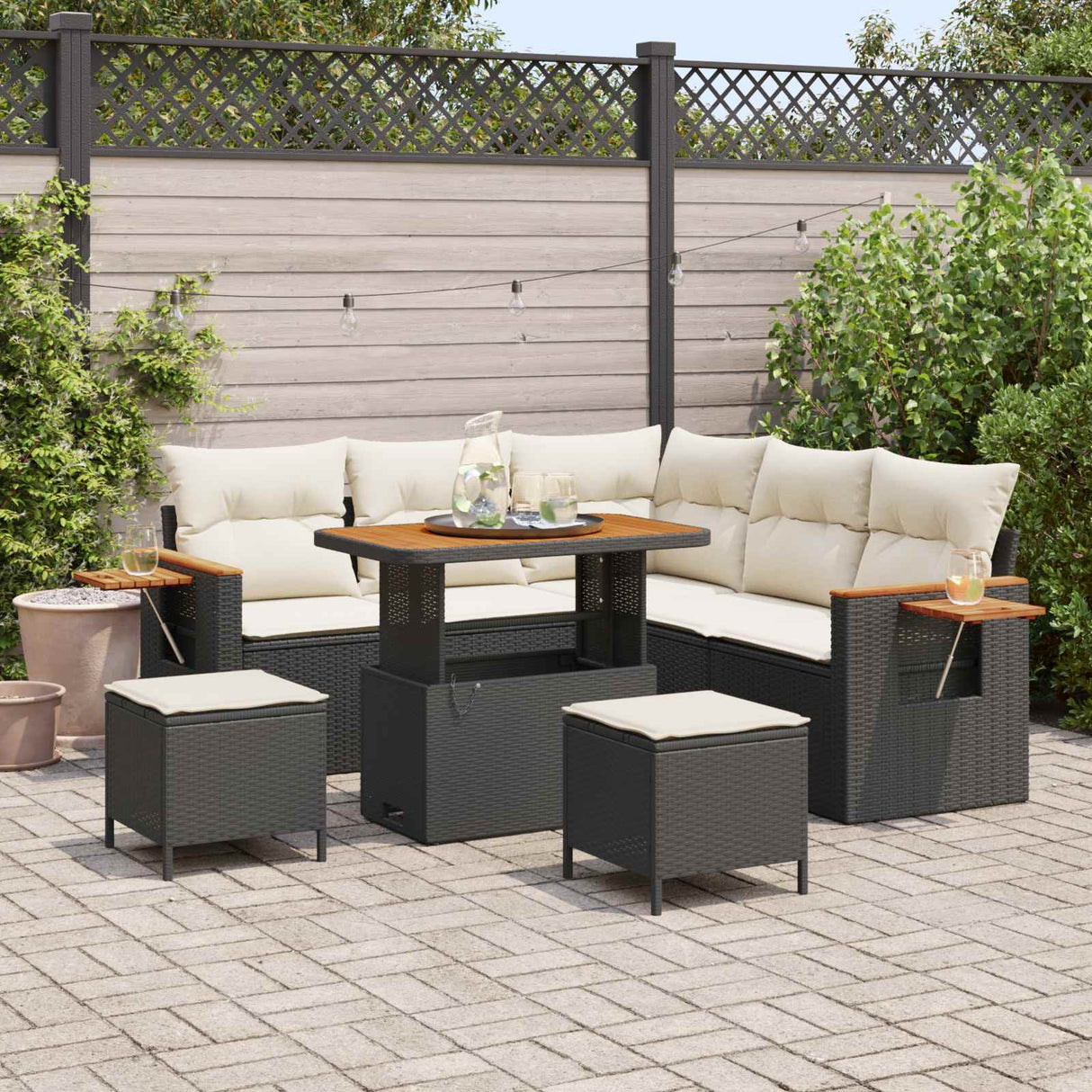 vidaXL Tuinbank Set 8 pcs Zwart poly rattan
