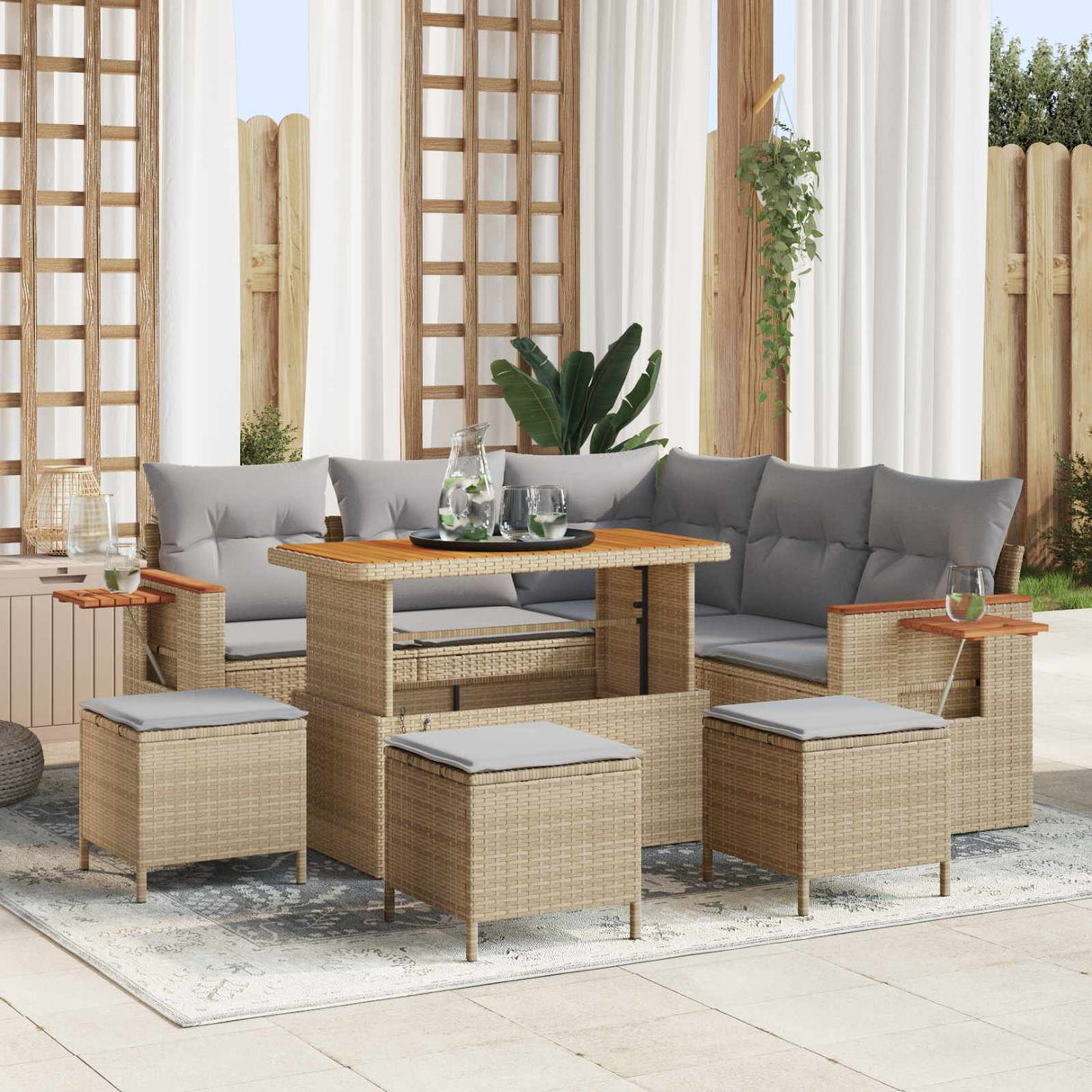 vidaXL Tuinbank Set 8 pcs Zwart poly rattan