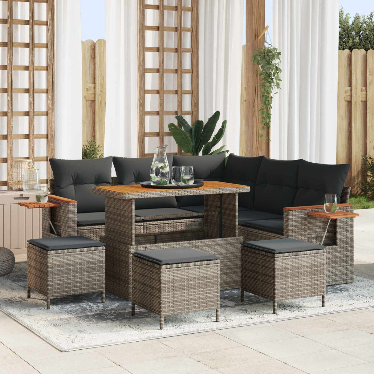 vidaXL Tuinbank Set 8 pcs Zwart poly rattan