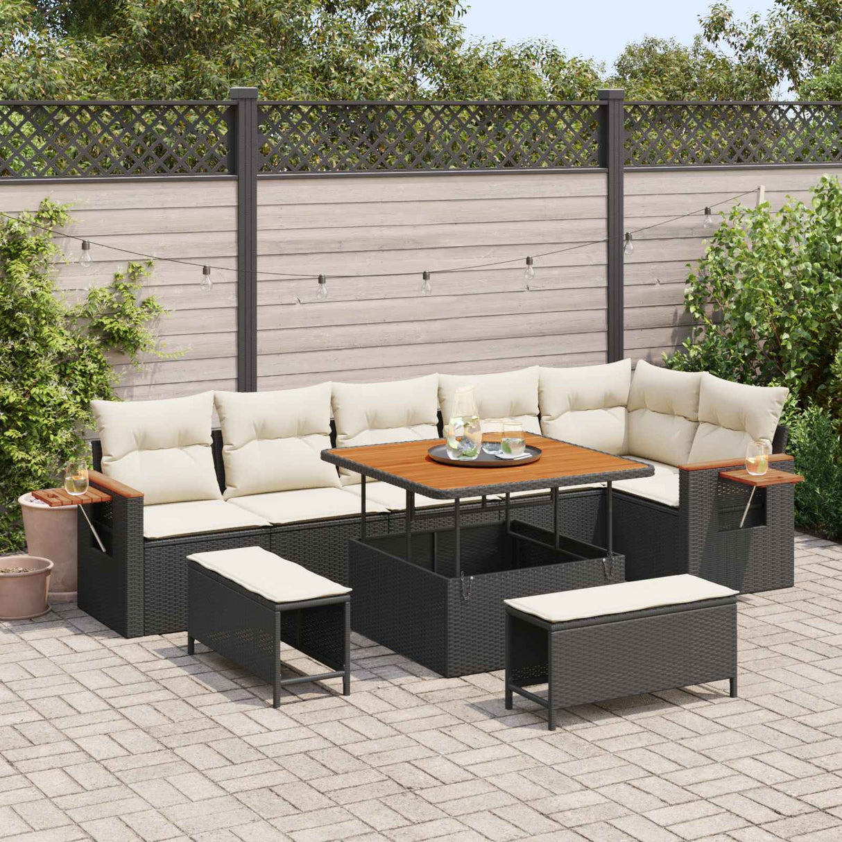 vidaXL Garden Sofa Set 9 pcs Black poly rattan
