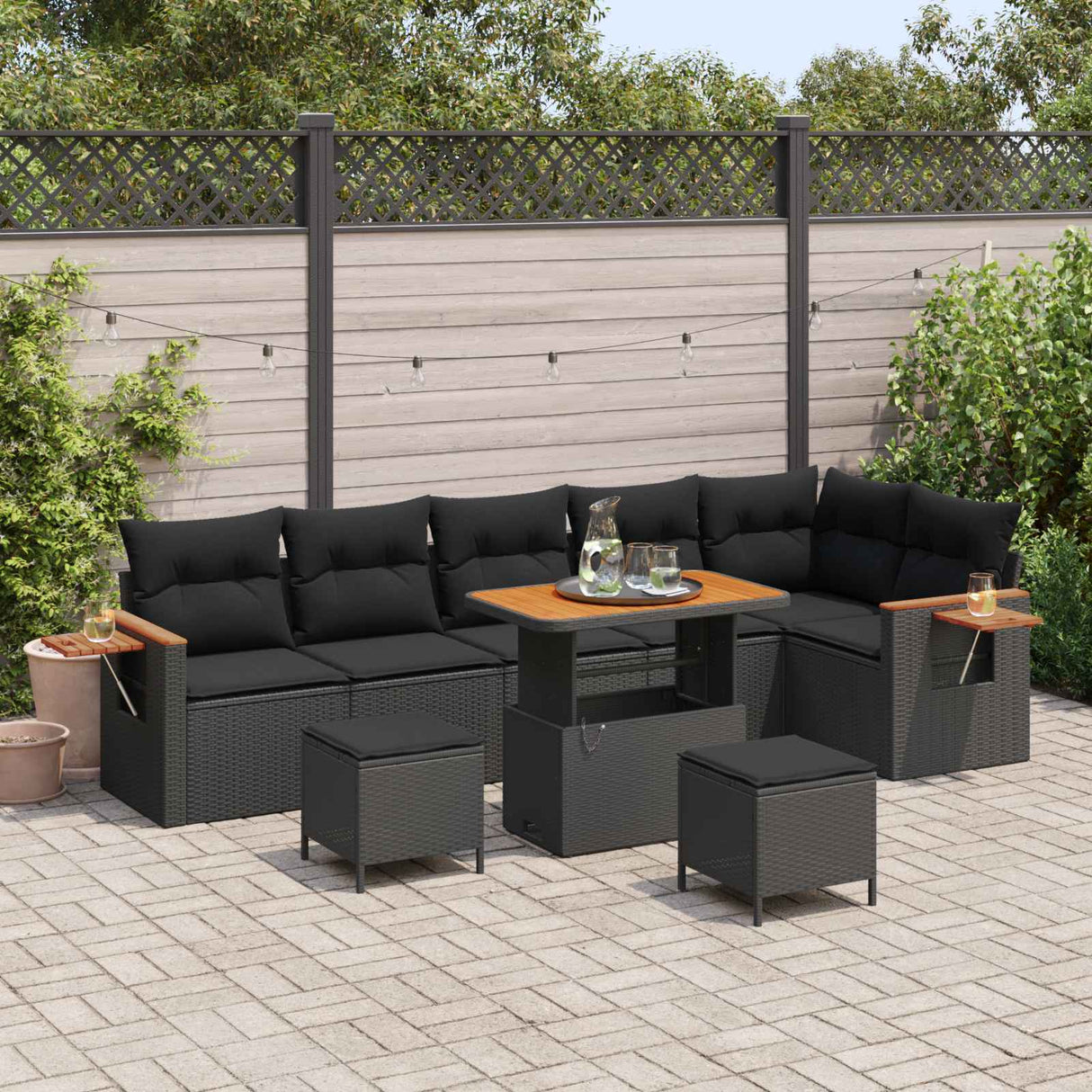 vidaXL Garden Sofa Set 9 pcs Black poly rattan