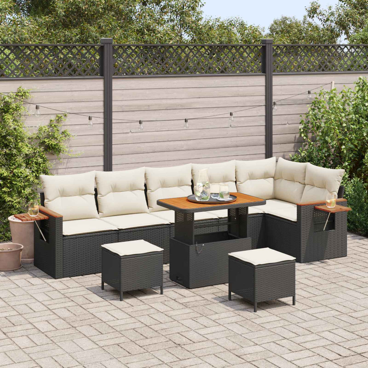 vidaXL Garden Sofa Set 9 pcs Black poly rattan
