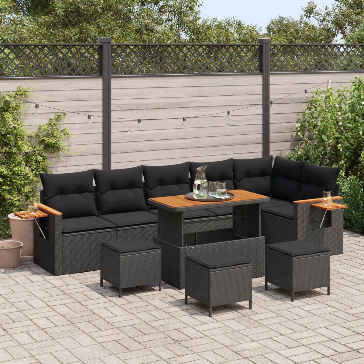 vidaXL Garden Sofa Set 9 pcs Black poly rattan
