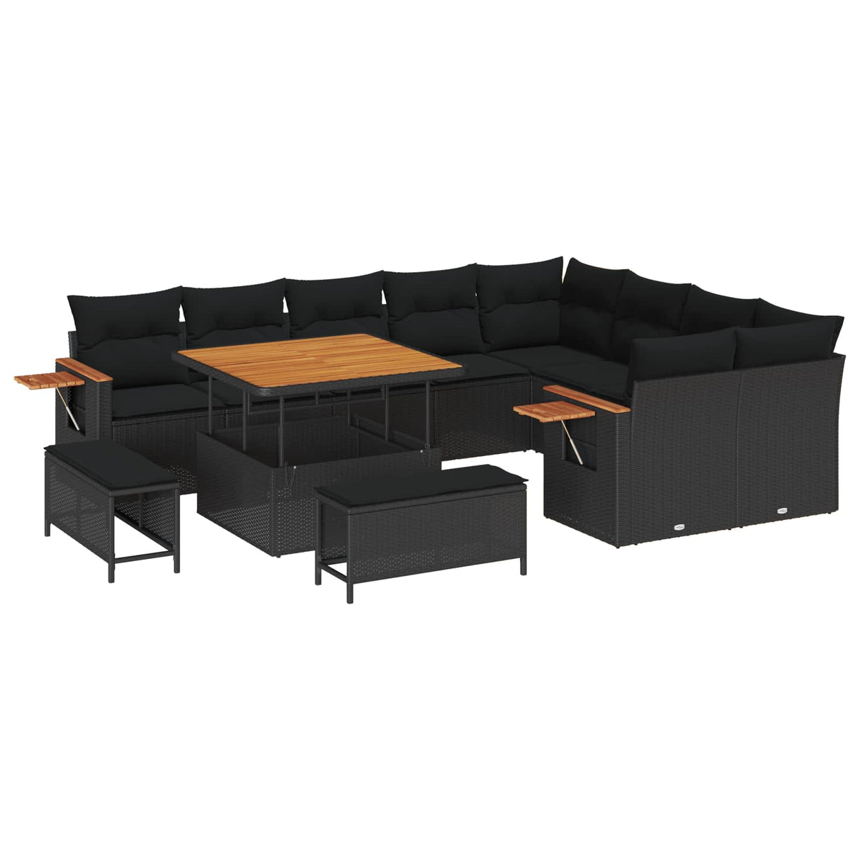 vidaXL Tuinbank Set 12 pcs Zwart poly rattan