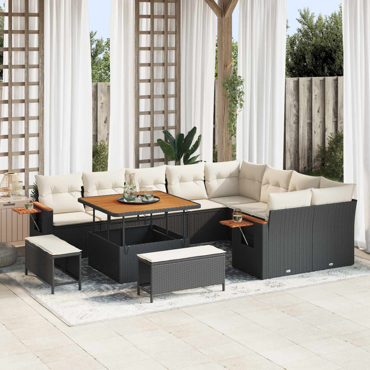 vidaXL Tuinbank Set 12 pcs Zwart poly rattan