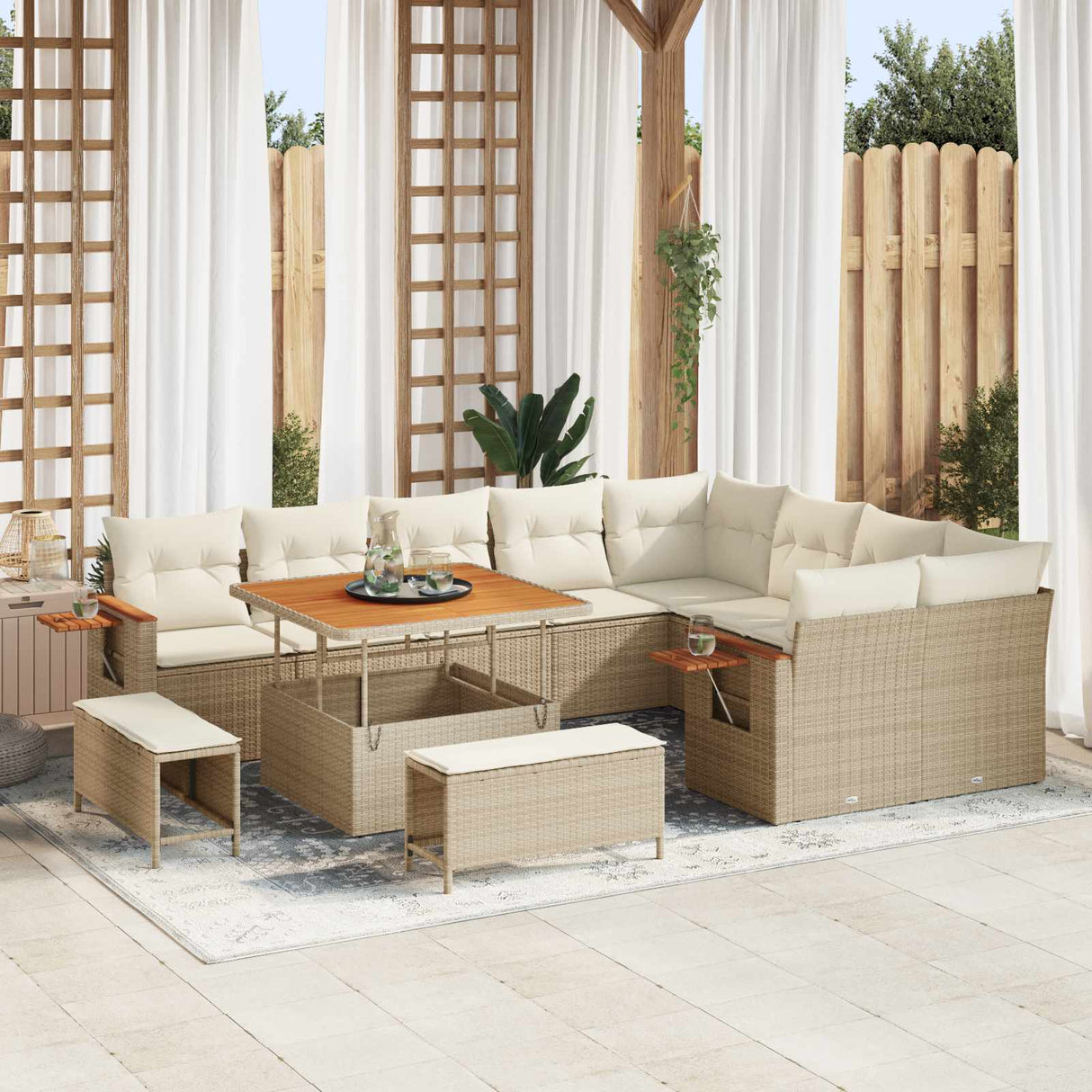vidaXL Tuinbank Set 12 pcs Zwart poly rattan