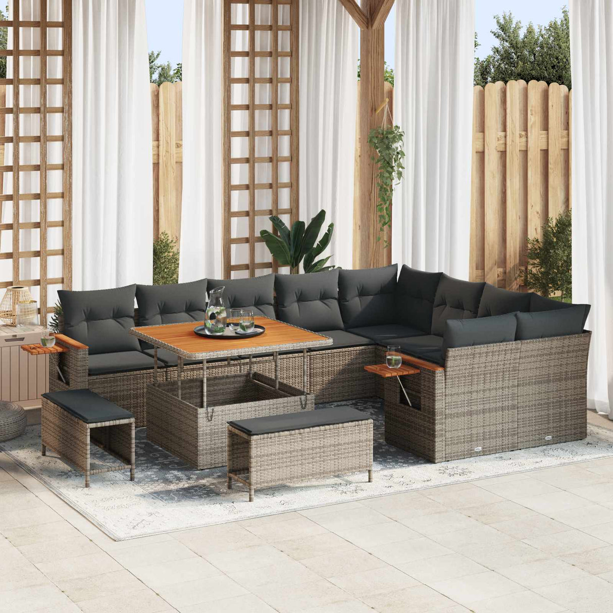 vidaXL Tuinbank Set 12 pcs Zwart poly rattan