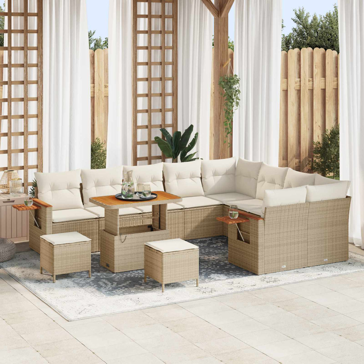 vidaXL Tuinbank Set 12 pcs Zwart poly rattan