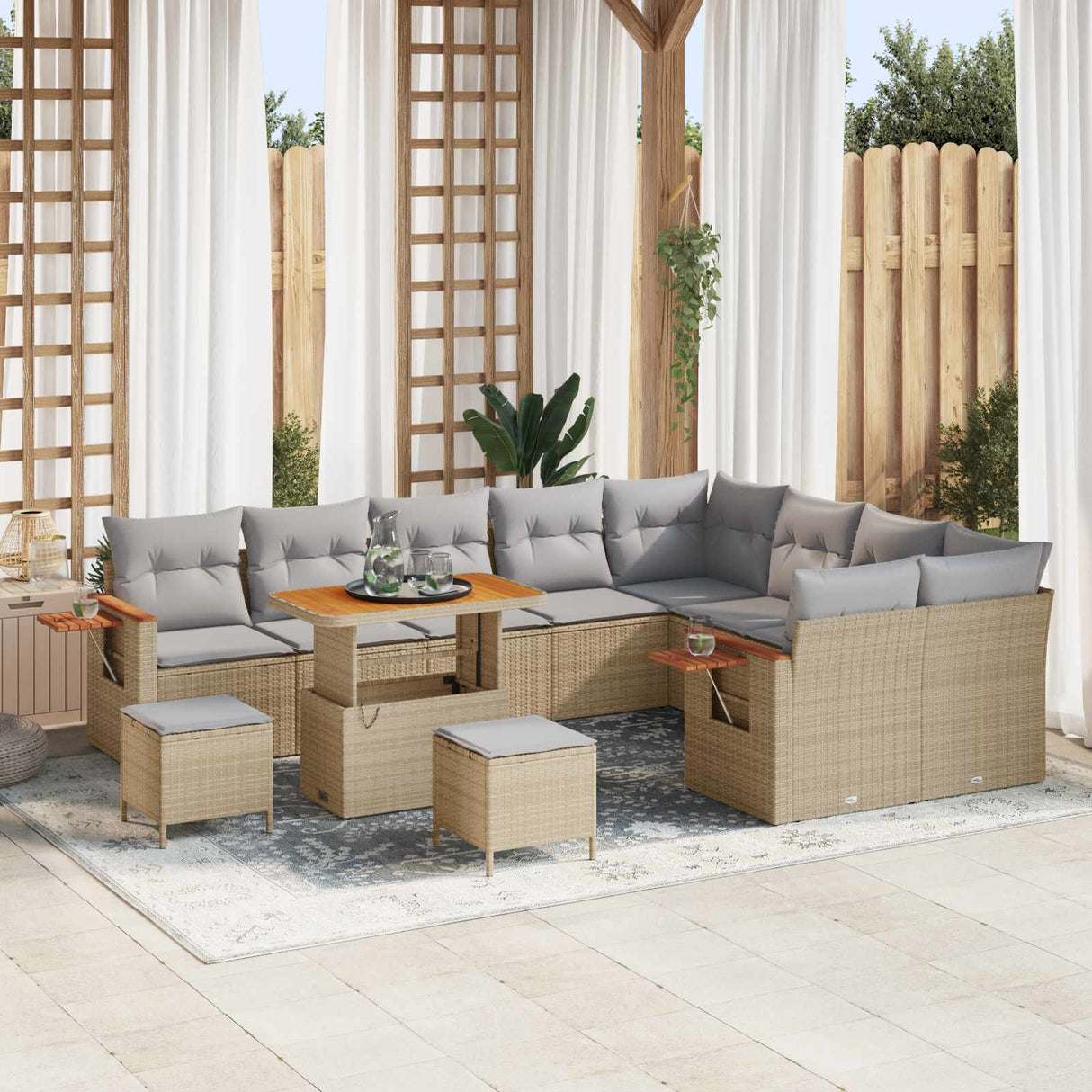 vidaXL Tuinbank Set 12 pcs Zwart poly rattan