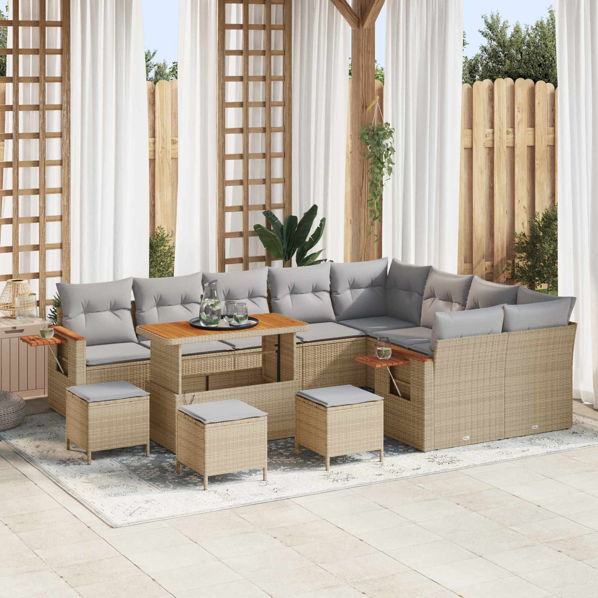 vidaXL Tuinbank Set 12 pcs Zwart poly rattan