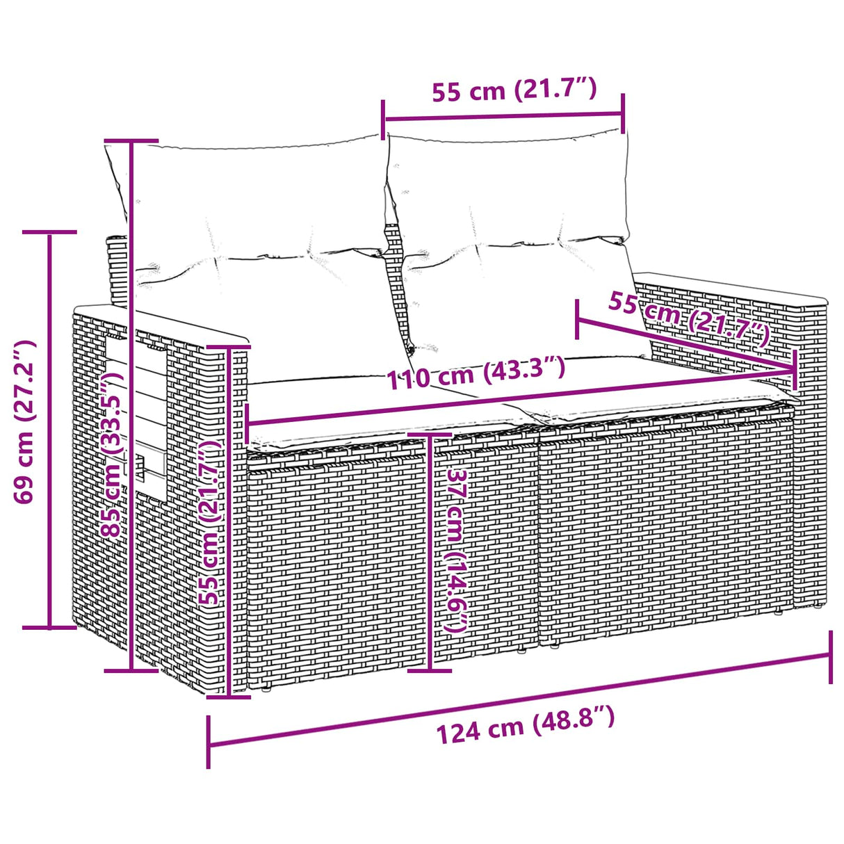 vidaXL Tuinbank Set 13 pcs Zwart poly rattan