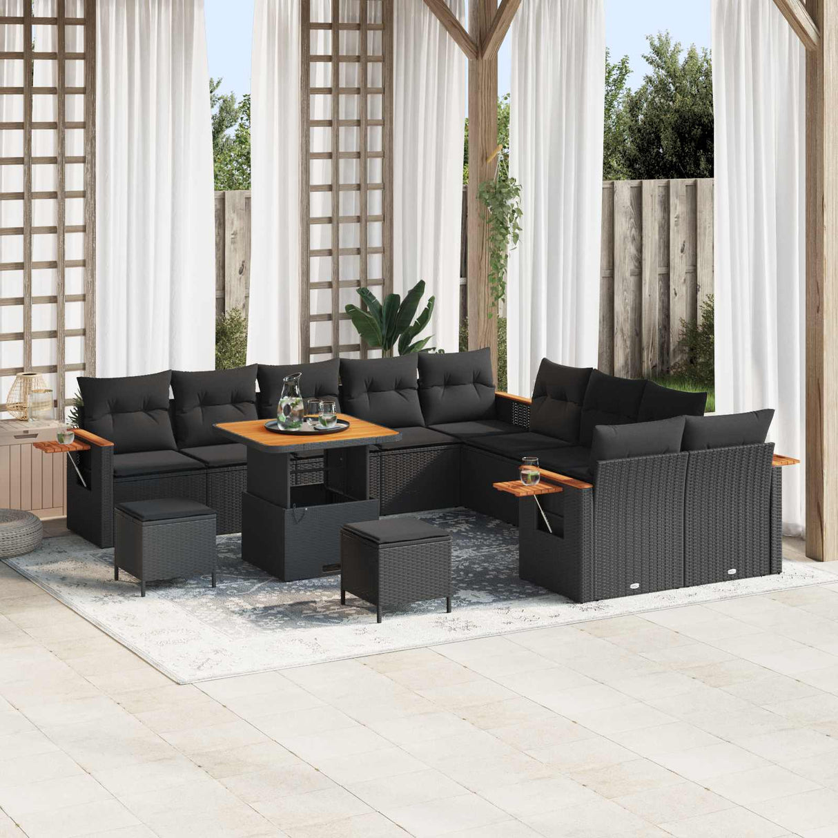 vidaXL Tuinbank Set 13 pcs Zwart poly rattan