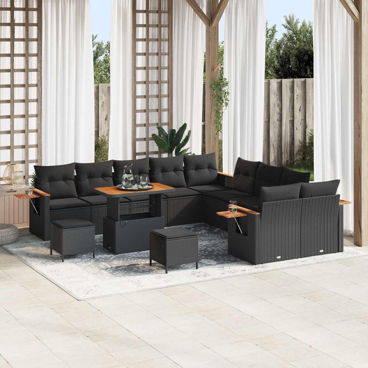 vidaXL Tuinbank Set 13 pcs Zwart poly rattan