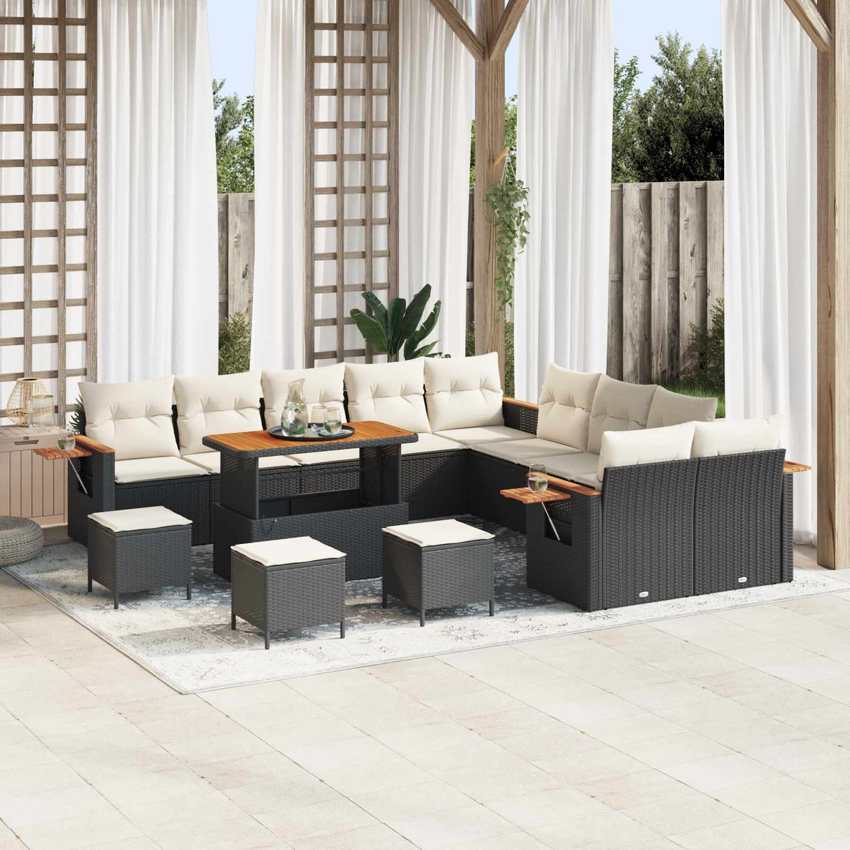 vidaXL Tuinbank Set 13 pcs Zwart poly rattan