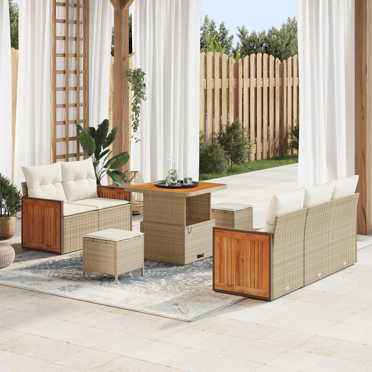 vidaXL Tuinbank Set 8 pcs Zwart Poly Rattan en Poedergecoat Staal