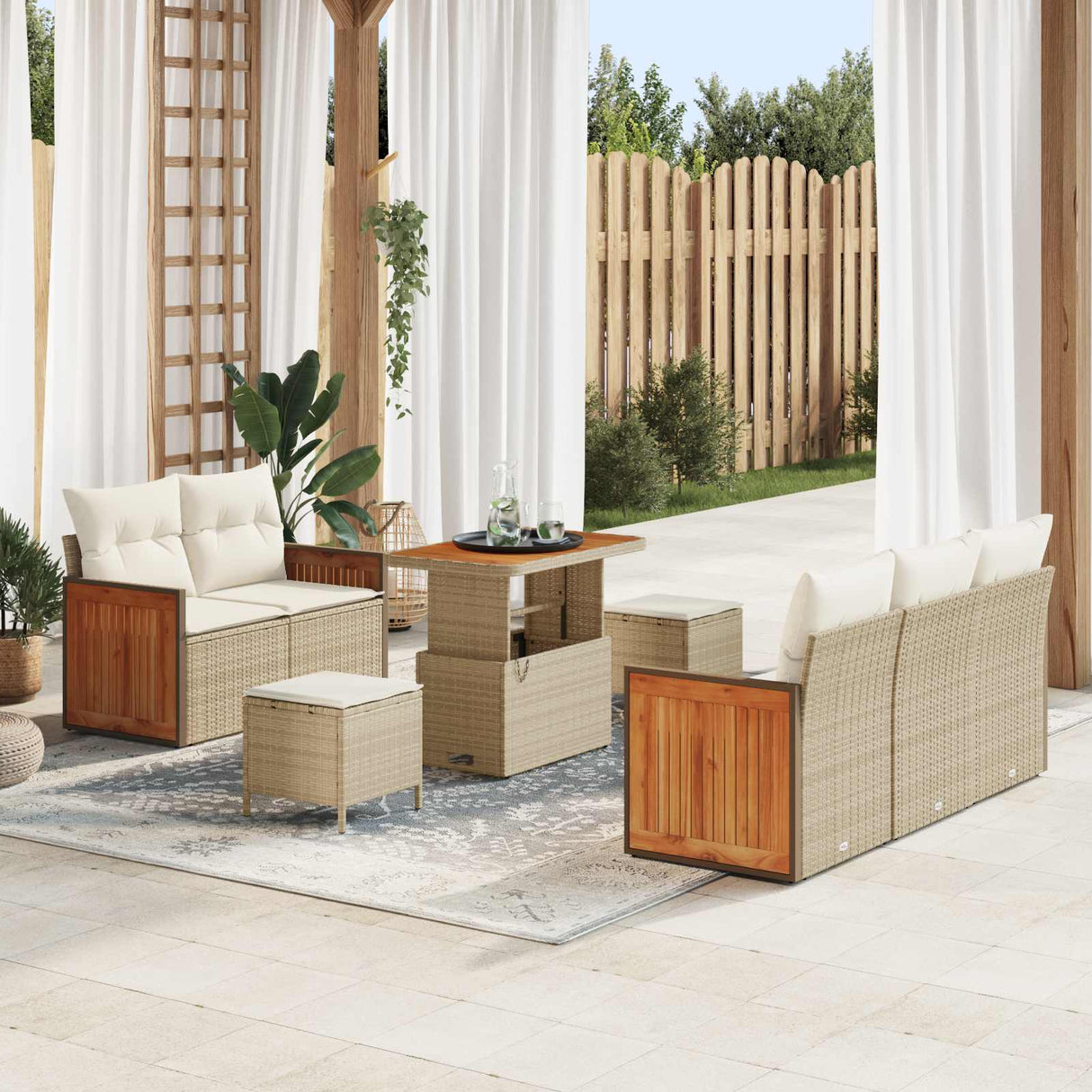 vidaXL Tuinbank Set 8 pcs Zwart Poly Rattan en Poedergecoat Staal
