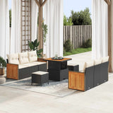 vidaXL Tuinbank Set 9 pcs Zwart Poly Rattan en Poedergecoat Staal
