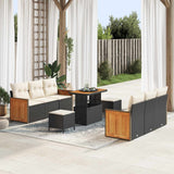 vidaXL Tuinbank Set 9 pcs Zwart Poly Rattan en Poedergecoat Staal