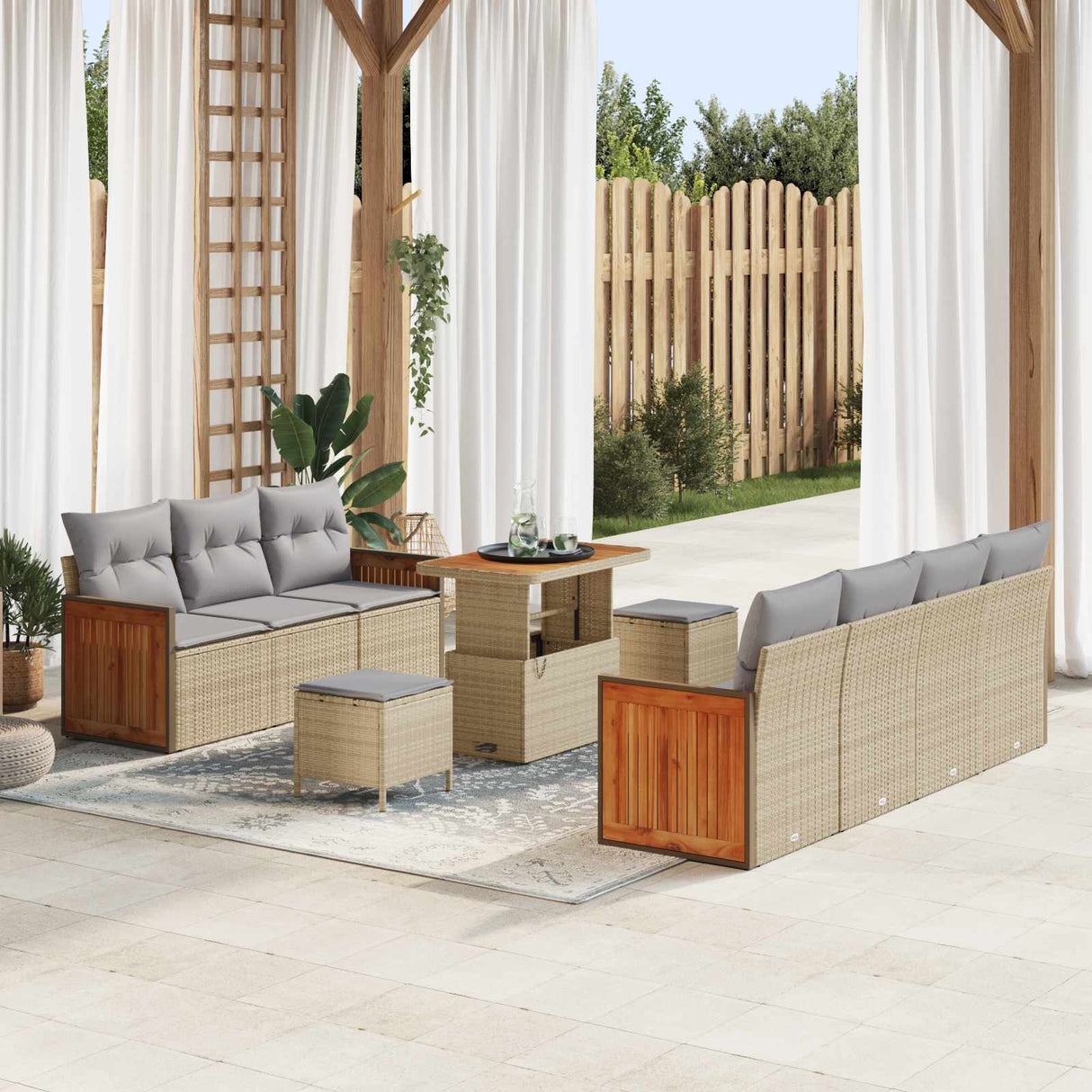 vidaXL Tuinbank Set 10 pcs Zwart Poly Rattan en Poedergecoat Staal