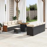 vidaXL Tuinbank Set 11 pcs Zwart Poly Rattan en Poedergecoat Staal