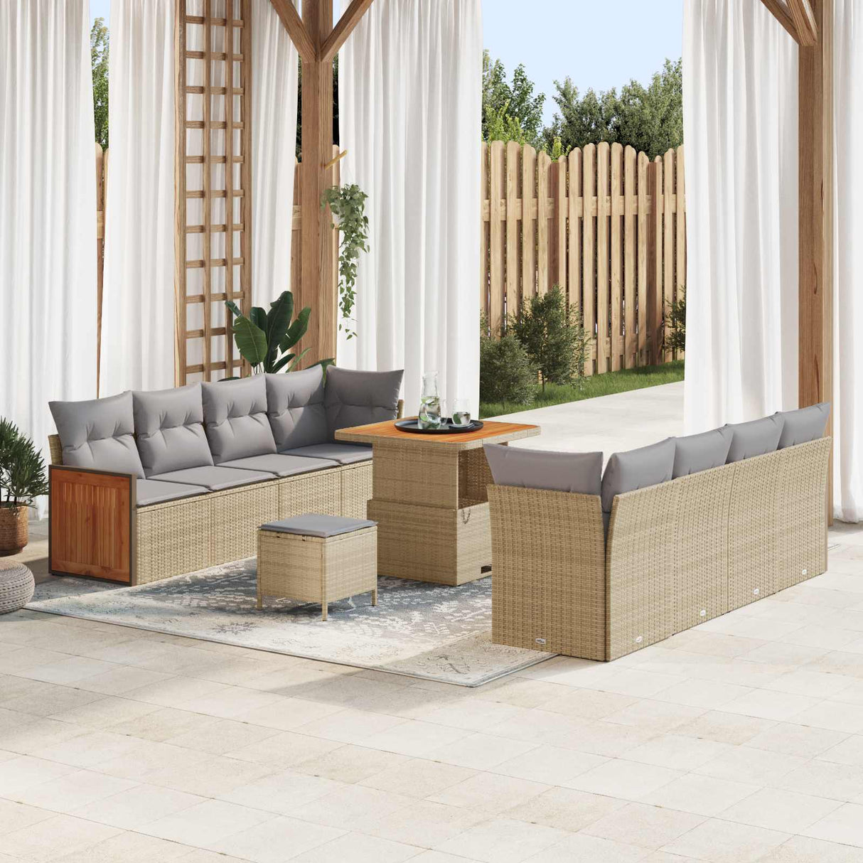 vidaXL Tuinbank Set 11 pcs Zwart Poly Rattan en Poedergecoat Staal