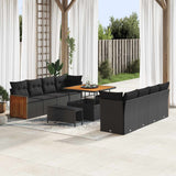 vidaXL Tuinbank Set 11 pcs Zwart Poly Rattan en Poedergecoat Staal