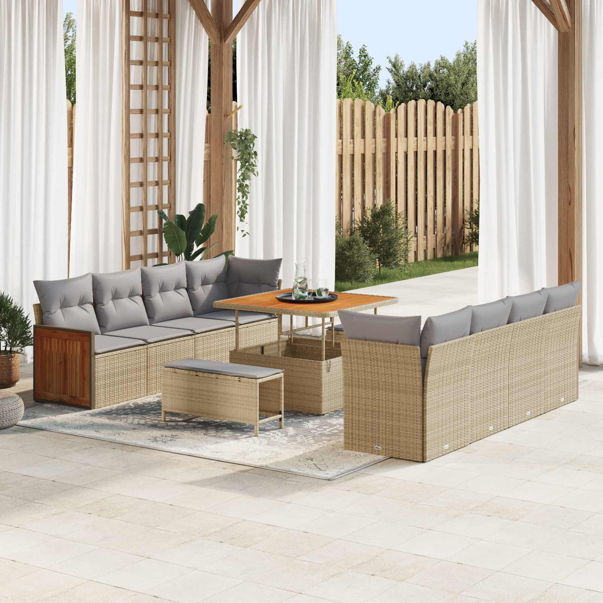 vidaXL Tuinbank Set 11 pcs Zwart Poly Rattan en Poedergecoat Staal