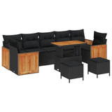 vidaXL Tuinbank Set 10 pcs Zwart Poly Rattan en Poedergecoat Staal