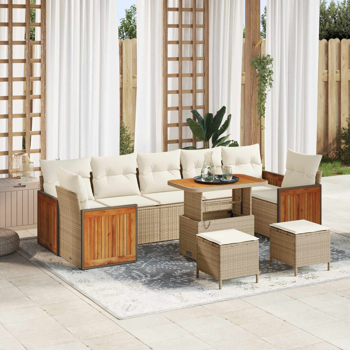 vidaXL Tuinbank Set 10 pcs Zwart Poly Rattan en Poedergecoat Staal