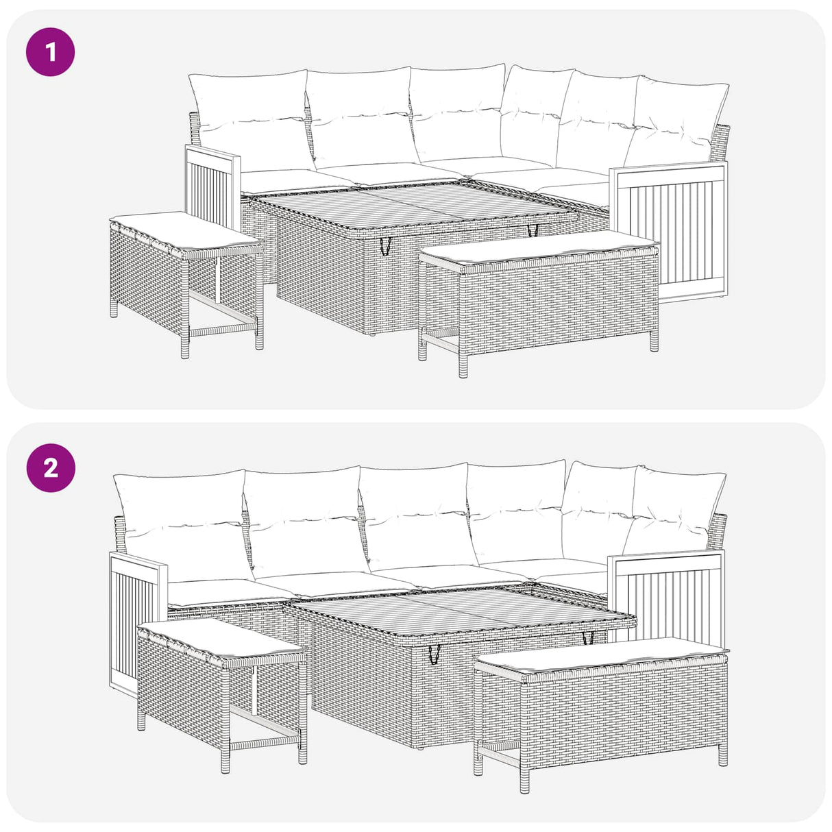 vidaXL Tuinbank Set 8 pcs Zwart Poly Rattan en Poedergecoat Staal