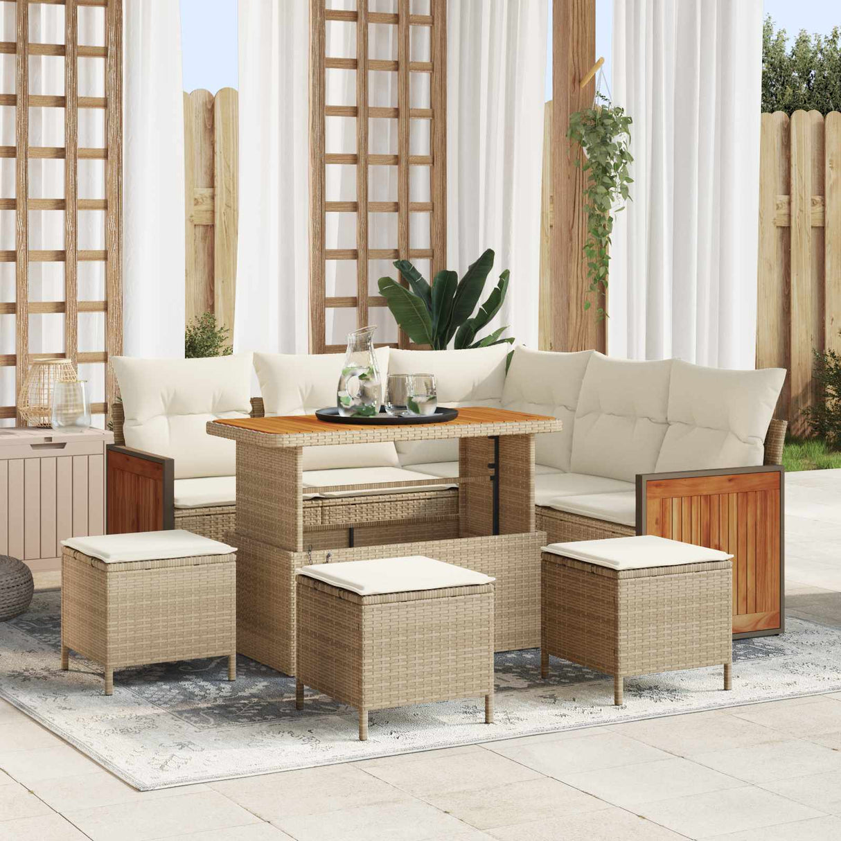 vidaXL Tuinbank Set 8 pcs Zwart Poly Rattan en Poedergecoat Staal