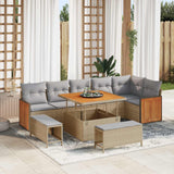 vidaXL Tuinbank Set 9 pcs Zwart Poly Rattan en Poedergecoat Staal