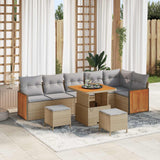vidaXL Tuinbank Set 9 pcs Zwart Poly Rattan en Poedergecoat Staal