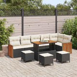 vidaXL Tuinbank Set 9 pcs Zwart Poly Rattan en Poedergecoat Staal
